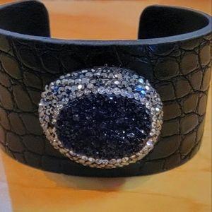 Faux leather and crystal bracelet